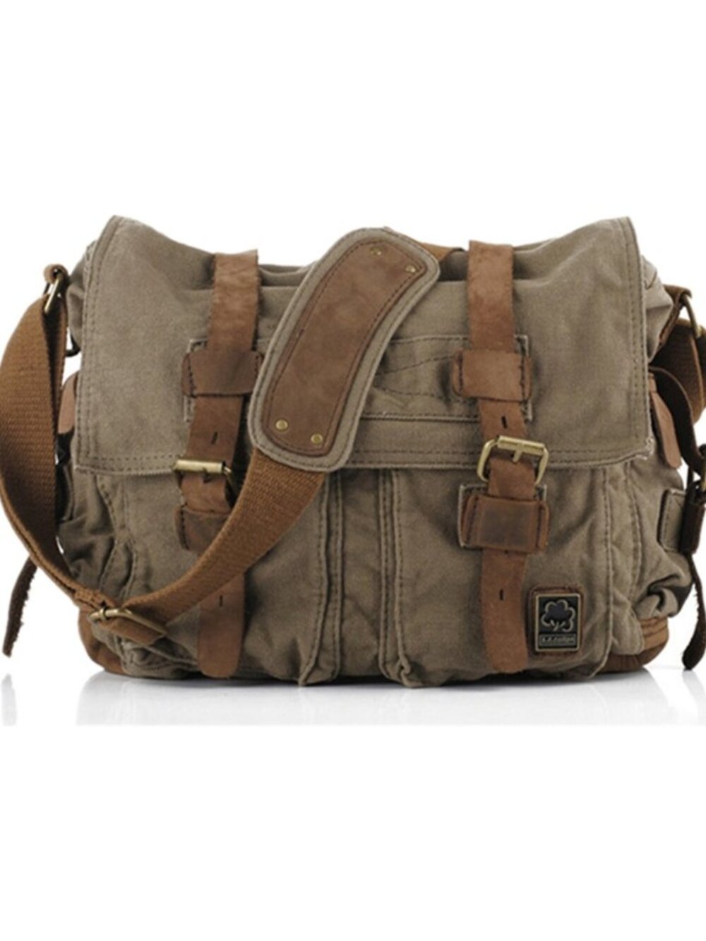 Vintage Military Leather Canvas Laptop Bag Messenger Bags Medium